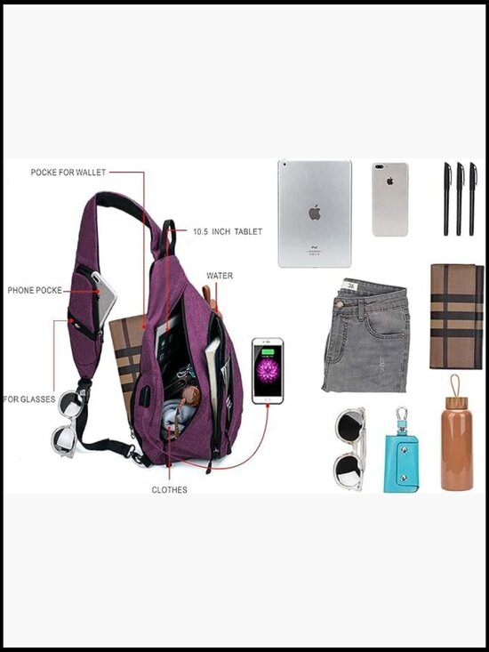 Water-Proof Sling Bag Crossbody Backpack USB Charging Port Travel Hiking main image 6